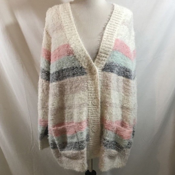 SALE NWOT Cozy Soft Button Front Striped Cardigan Sweater - Picture 3 of 6